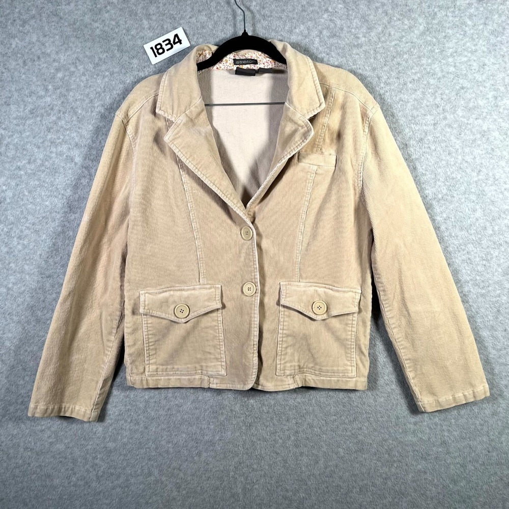 Copper Key Blazer Jacket Womens XL Tan Corduroy Stretch Cotton Button Front